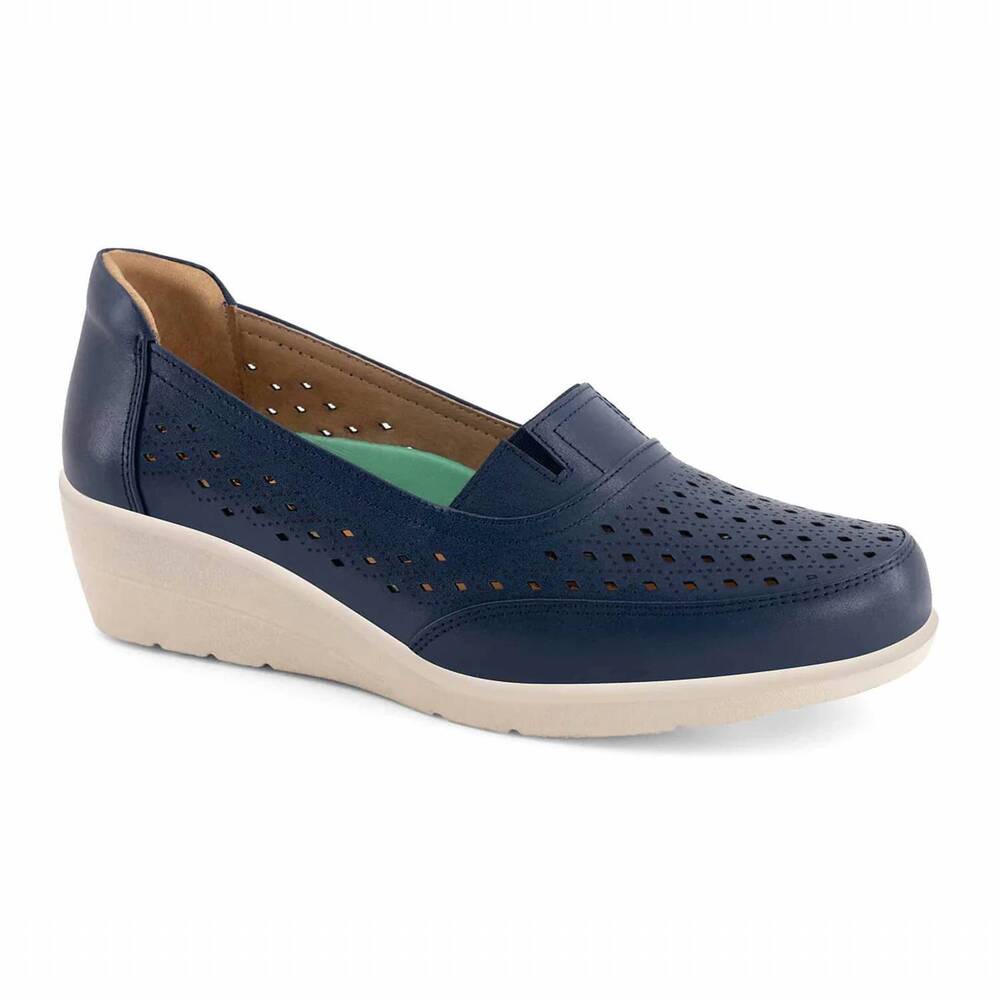 NEW ANDREA women's wedge loafer leather in navy blue